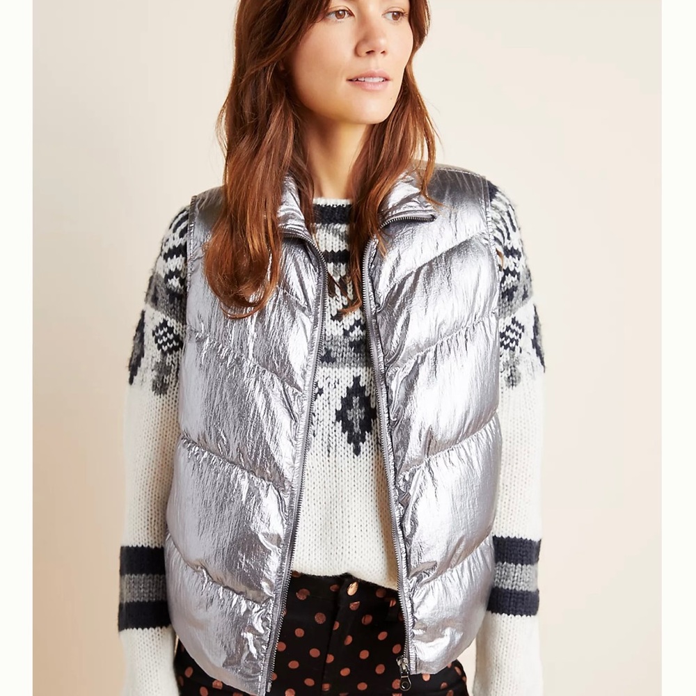 Excellent pre-owned Anthropologie Metallic Puffer Vest